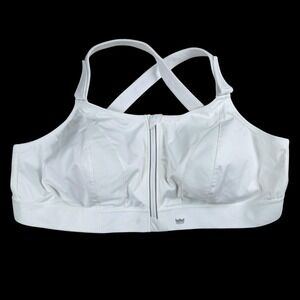 SHEFIT High Impact Sports Bra White 6Luxe Zip Adjustable Hook Loop Mesh